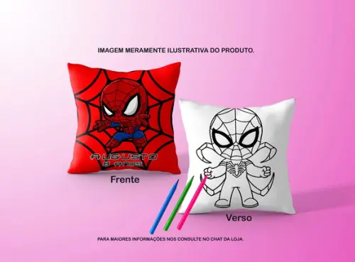 Almofadinha Homem Aranha Cute C/verso p/ Colorir+canetinhas
