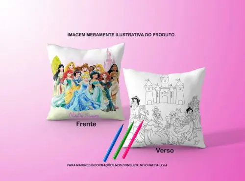 Almofadinha Princesas C/verso p/ Colorir+canetinhas