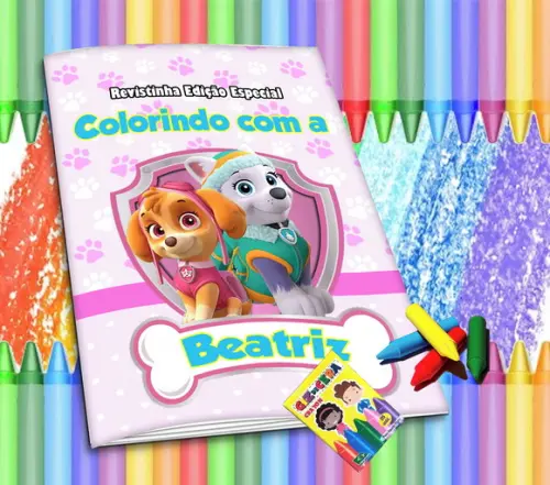 Revistinha p/ Colorir Personal Patrulha Canina + Giz de Cera