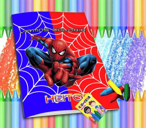 Revistinha para Colorir Personali Homem Aranha + Giz de Cera