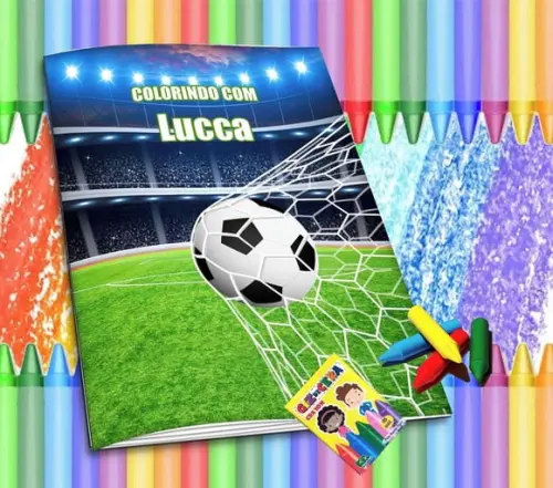 Revistinha para Colorir Personalizada Futebol + Giz de Cera