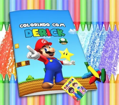 Revistinha para Colorir Personaliz Mario Bros + Giz de Cera