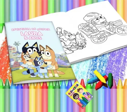 Revistinha para Colorir Personalizada Bluey + Giz de Cera