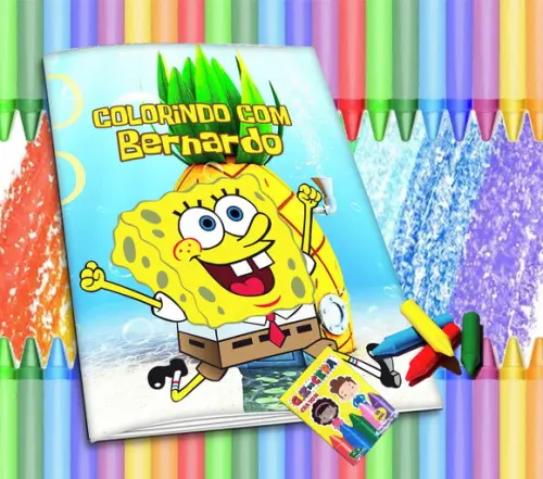 Revistinha para Colorir Personaliz Bob Esponja + Giz de Cera