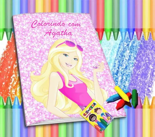 Revistinha para Colorir Personalizada Barbie + Giz de Cera
