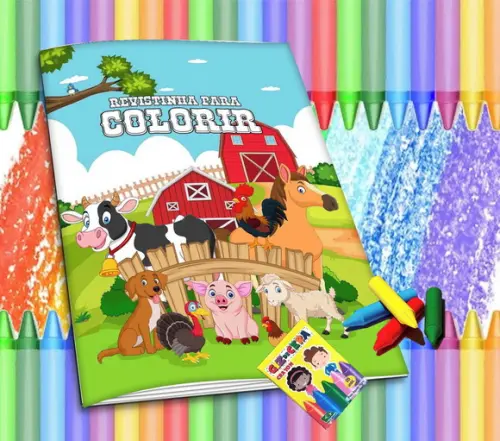Revistinha para Colorir Personaliz Fazendinha + Giz de Cera