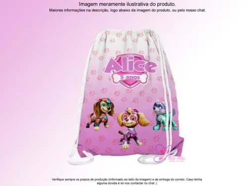 Mochilinha Personalizada Patrulha Canina Rosa