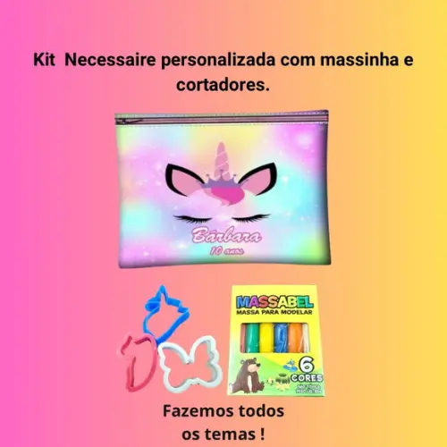Kit Nécessaire Personaliz. Unicórnio c/ Massinha e Cortador