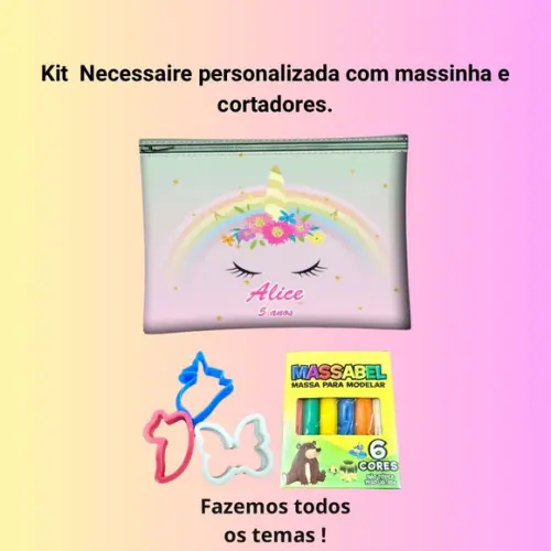 Kit Nécessaire Personaliz. Unicórnio c/ Massinha e Cortador