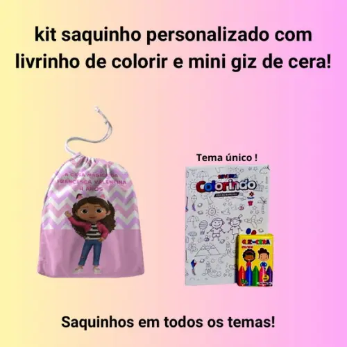 Kit Saq. Personalizado a Casa Mágica + Livrinho p/ Colorir