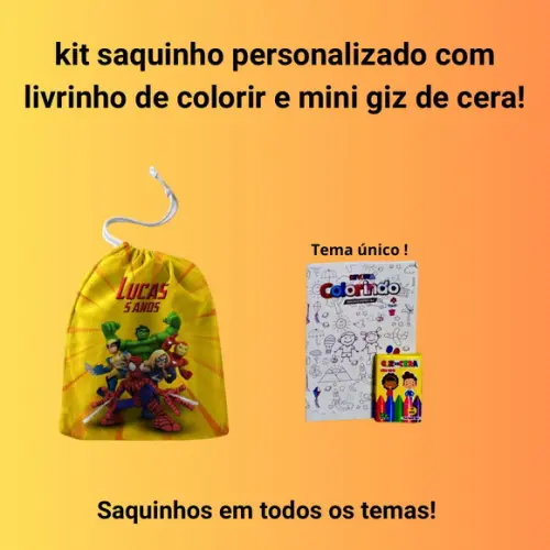 Kit Saq. Personalizado Super Herois + Livrinho p/ Colorir