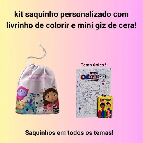 Kit Saq. Personalizado a Casa Mágica + Livrinho p/ Colorir