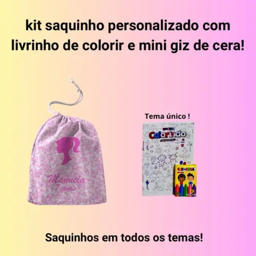 Kit Saq. Personalizado Barbie + Livrinho p/ Colorir