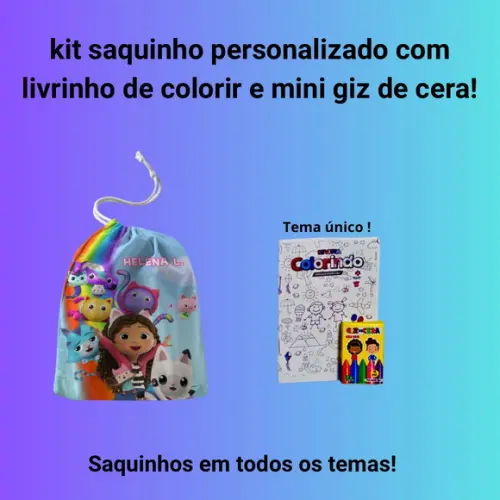 Kit Saq. Personalizado a Casa Mágica + Livrinho p/ Colorir