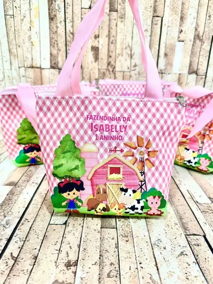 Bolsinha de Mão Personalizada Fazendinha Rosa