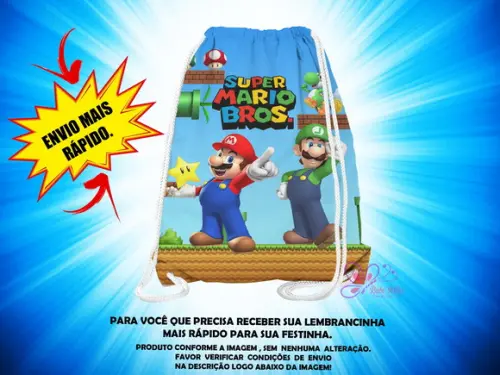 Mochilinha 19x28cm Mario Bros ( Envio + Rápido )