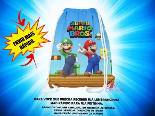 Mochilinha 19x28cm Mario Bros ( Envio + Rápido )