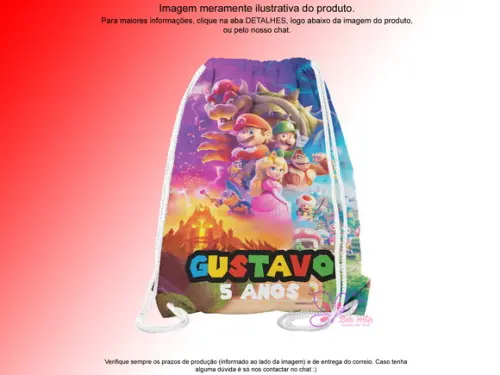 Mochilinha Personalizada 19x28cm Mario Bros