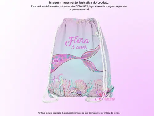 Mochilinha Personalizada 19x28cm Sereia