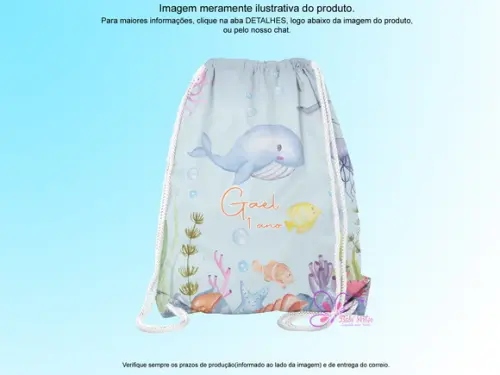 Mochilinha Personalizada 19x28cm Fundo do Mar