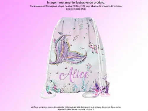 Mochilinha Personalizada 19x28cm Sereia