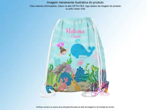 Mochilinha Personalizada 19x28cm Fundo do Mar