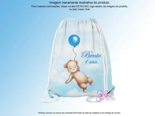 Mochilinha Personalizada 19x28cm Ursinho