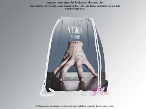 Mochilinha Personalizada 19x28cm Mãozinha Wandinha