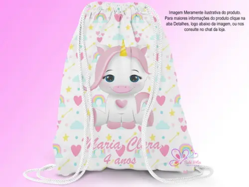 Mochila Saco Personalizada 25x35cm Unicórnio