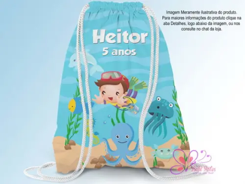 Mochila Saco Personalizada 25x35cm Fundo do Mar