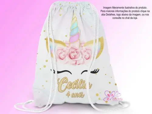 Mochila Saco Personalizada 25x35cm Unicórnio