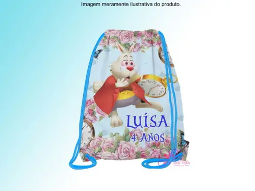 Mochilinha Personalizada Coelho Alice no Pais das Maravilhas