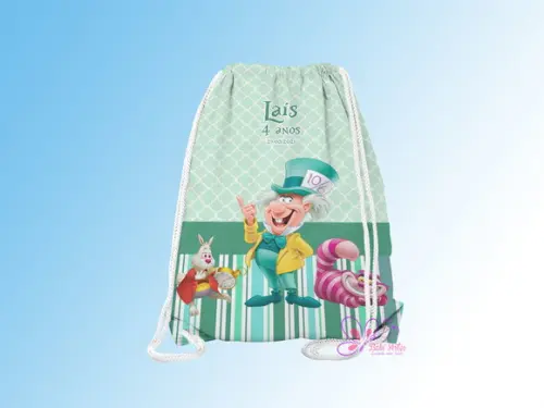 Mochilinha Personalizada Chapeleiro Alice no Pais das Maravi