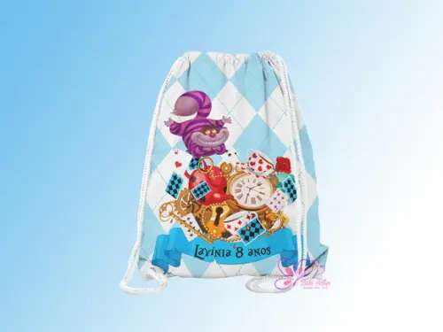 Mochilinha Personalizada Gato Alice no Pais das Maravilhas