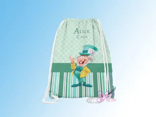 Mochilinha Personalizada Chapeleiro Alice no Pais das Maravi