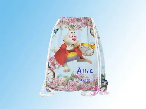 Mochilinha Personalizada Coelho Alice no Pais das Maravi