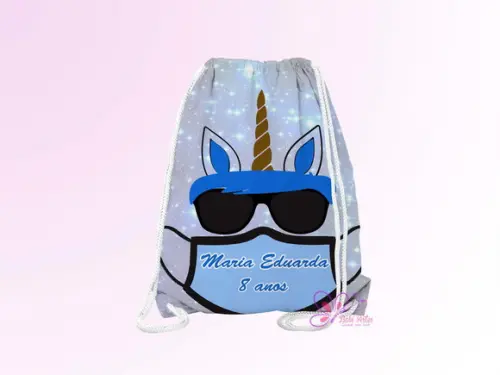 Mochilinha Personalizada Unicórnio Xô Coronavírus