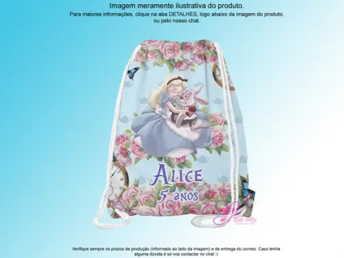 Mochilinha Personalizada 19x28cm Alice no Pais da Maravilha