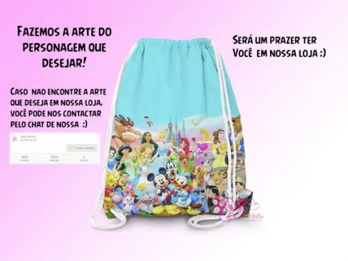Mochilinhas Personalizadas 19x28cm Todos os Temas