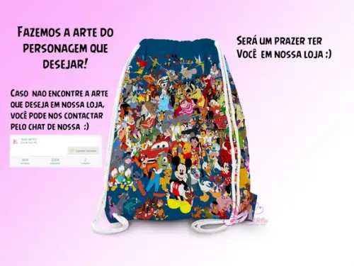 Mochilinhas Personalizadas 19x28cm Todos os Temas