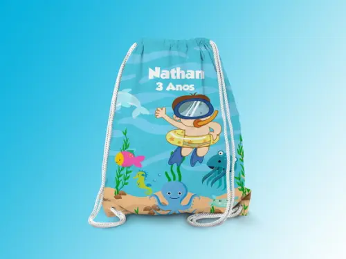 Mochilinha Personalizada 19x28cm Fundo do Mar