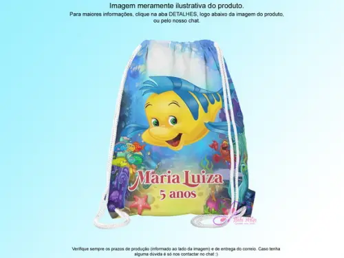 Mochilinha Personalizada 19x28cm Linguado a Pequena Sereia