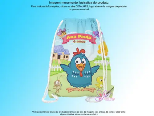 Mochilinha Personalizada 19x28cm Galinha Pintadinha