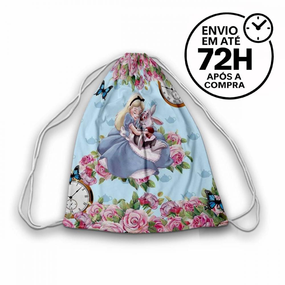 Mochilinha Saquinho Tema Alice no pais das Maravilhas