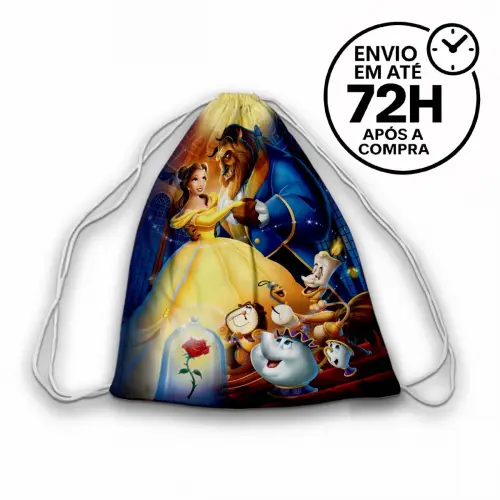 Mochilinha Saquinho Tema A Bela e a Fera