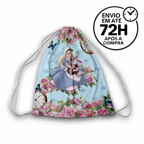 Mochilinha Saquinho Tema Alice no pais das Maravilhas