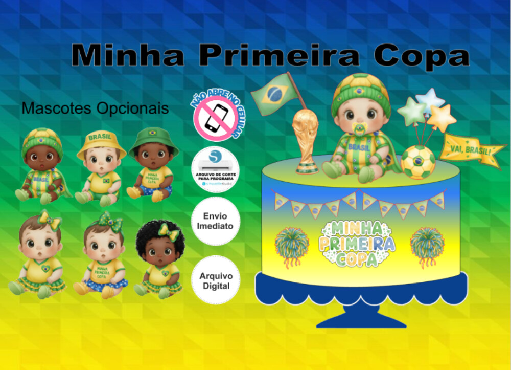Topo de Bolo minha primeira copa Arquivo Digital studio para Pape