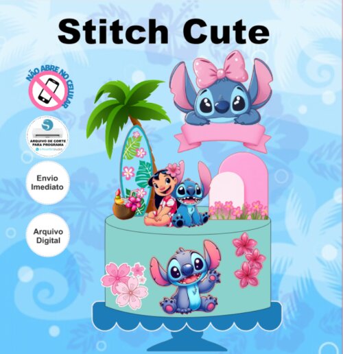 Topo de Bolo Stitch Cute Arquivo Digital para Papelaria