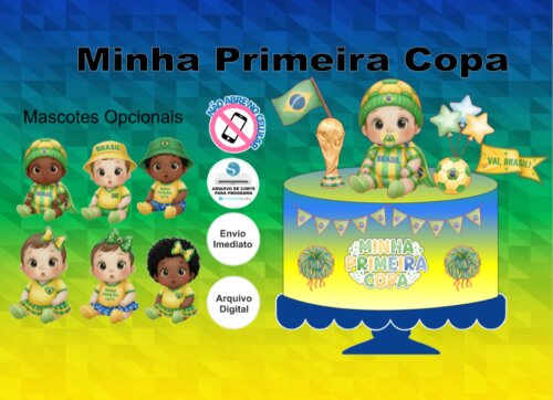 Topo de Bolo minha primeira copa Arquivo Digital studio para Papelaria