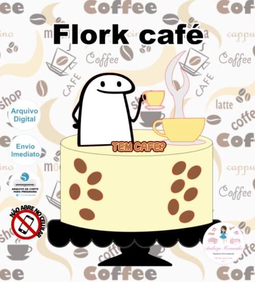 Topo de bolo flork  café